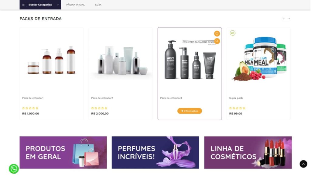 Imagem: Loja virtual lista de produtos, com banners de destaques para produtos mais vendidos.