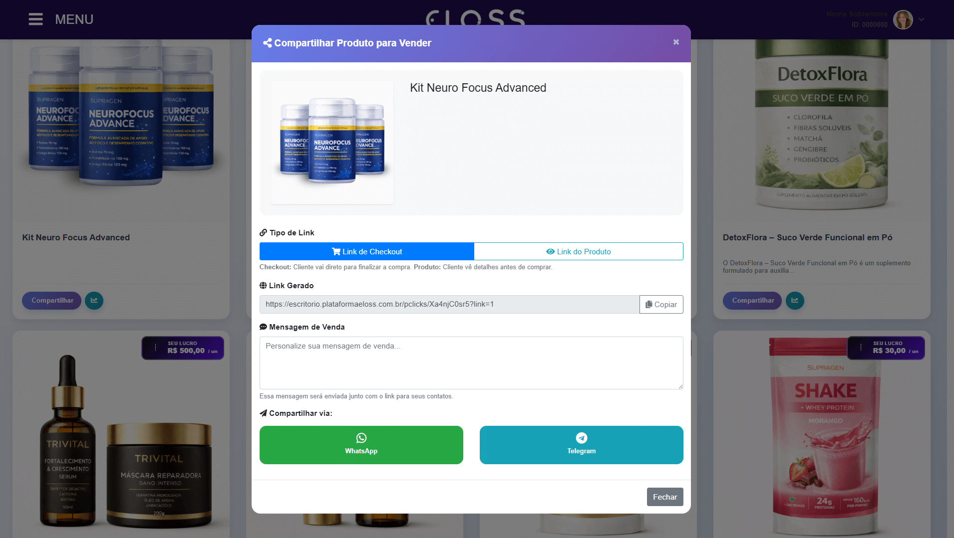 Interface de configuração de regras de comissão na Eloss — percentuais, bônus e ciclos por produto