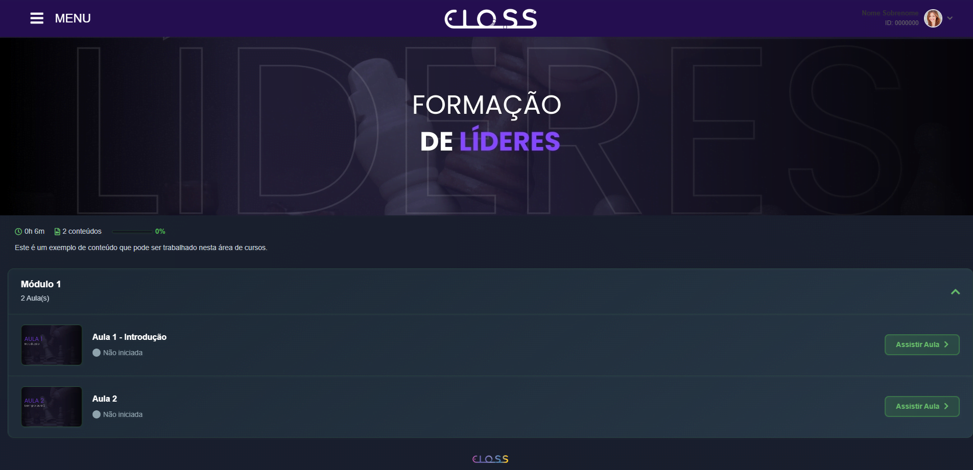 Portal de cursos e capacitação no centro educacional do escritório virtual Eloss para força de vendas diretas