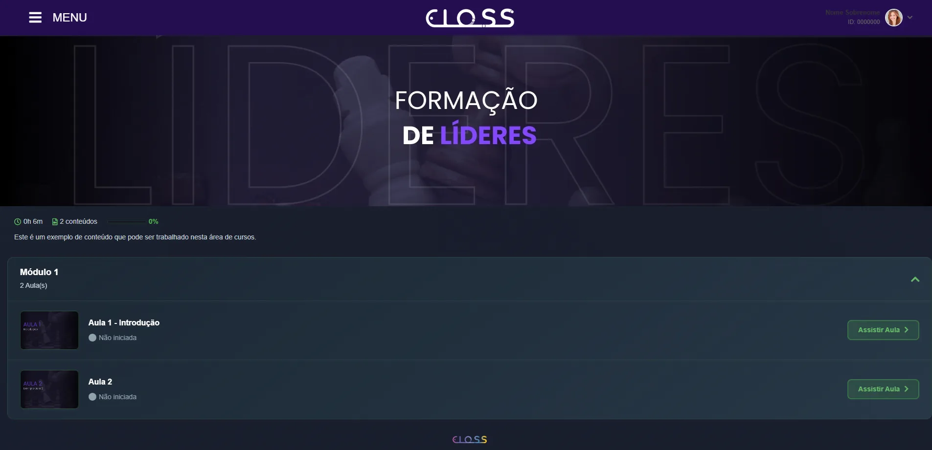 Portal educacional com cursos por módulo no escritório virtual da plataforma Eloss para distribuidores de produto físico