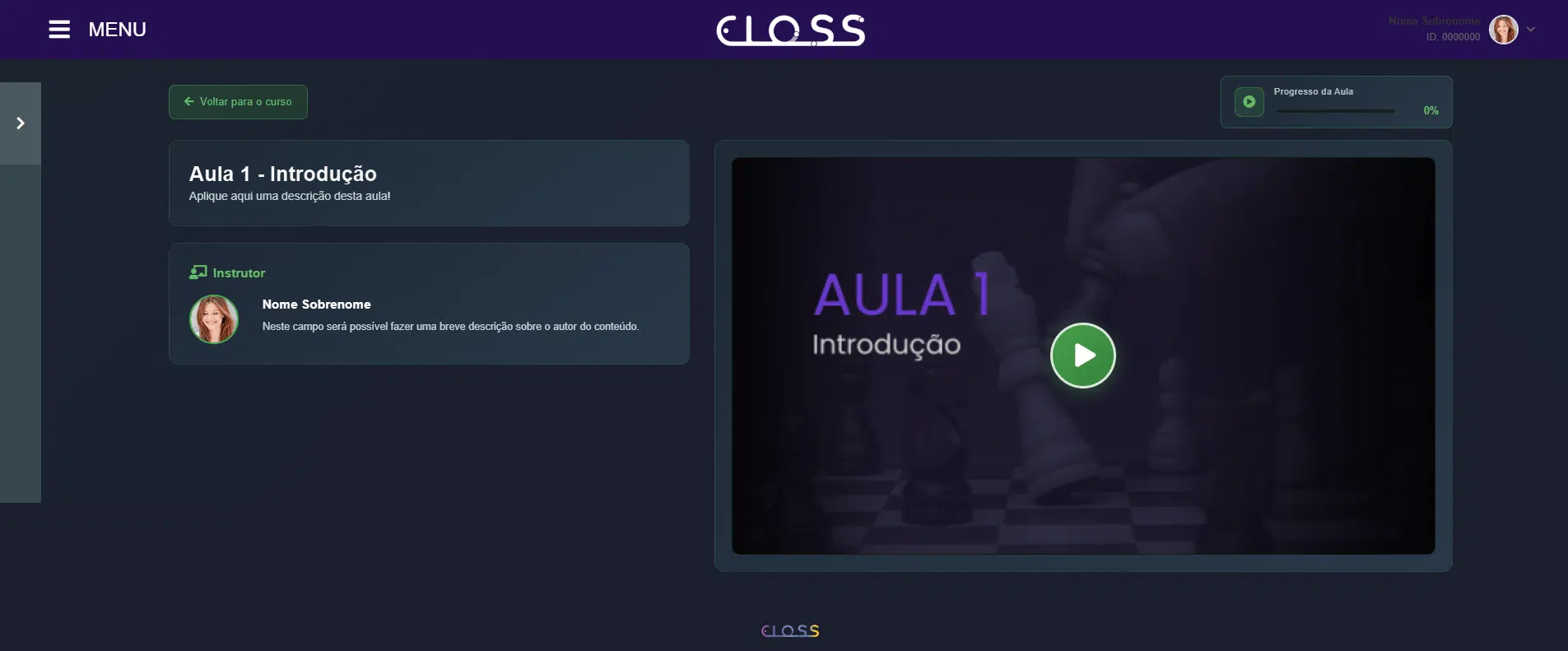 Tela de progresso de curso e certificação no centro educacional do escritório virtual Eloss