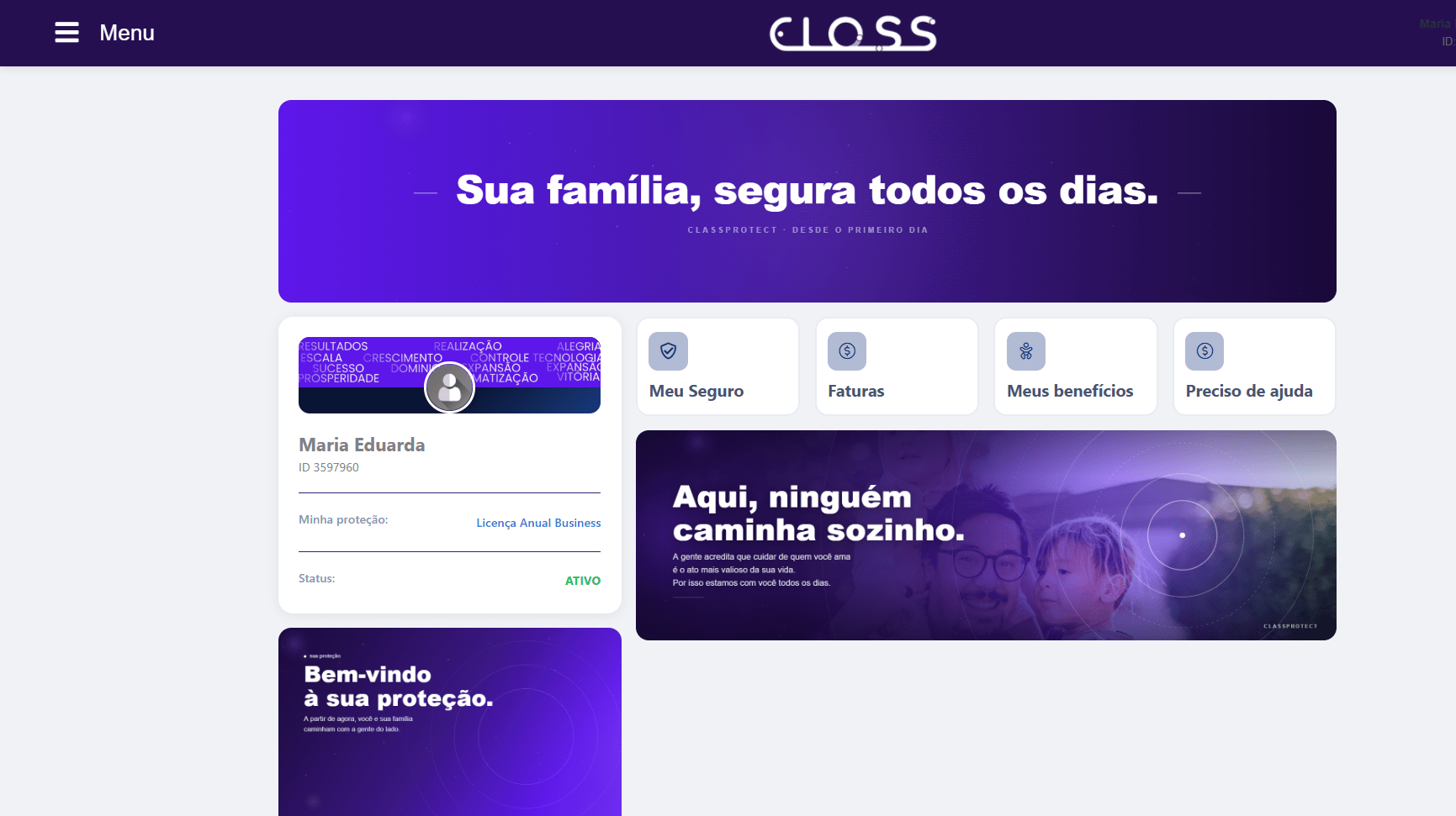 Área do cliente assinante na plataforma Eloss com histórico de contratos e gestão autônoma da assinatura