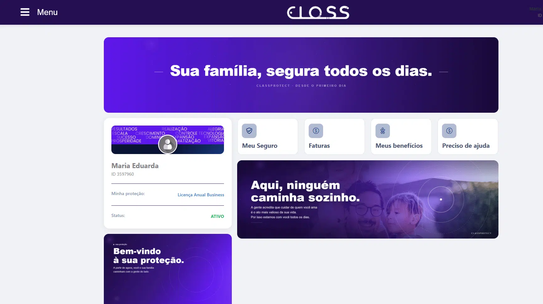 Área do cliente assinante na plataforma Eloss com histórico de contratos e gestão autônoma da assinatura